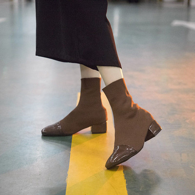 Női tavaszi-őszi zoknis csizma bézs, barna és fekete színben