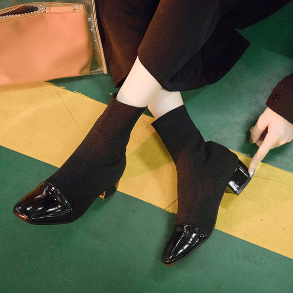 Női tavaszi-őszi zoknis csizma bézs, barna és fekete színben