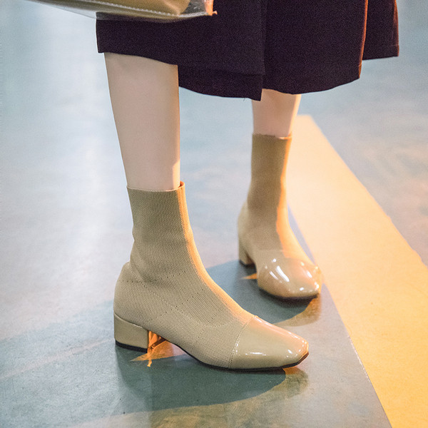 Női tavaszi-őszi zoknis csizma bézs, barna és fekete színben