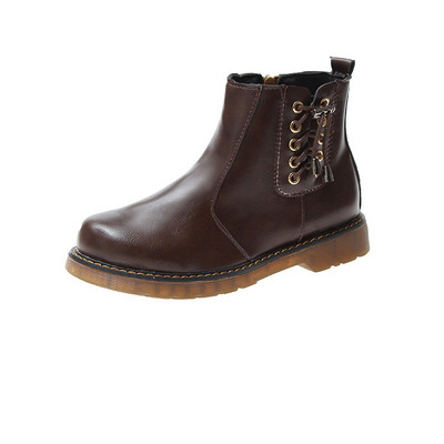 Eko bőrből készült alkalmi csizma barna és fekete cipzárral