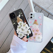 Силиконов калъф с флорален десен в бял и розов цвят за  Iphone 11