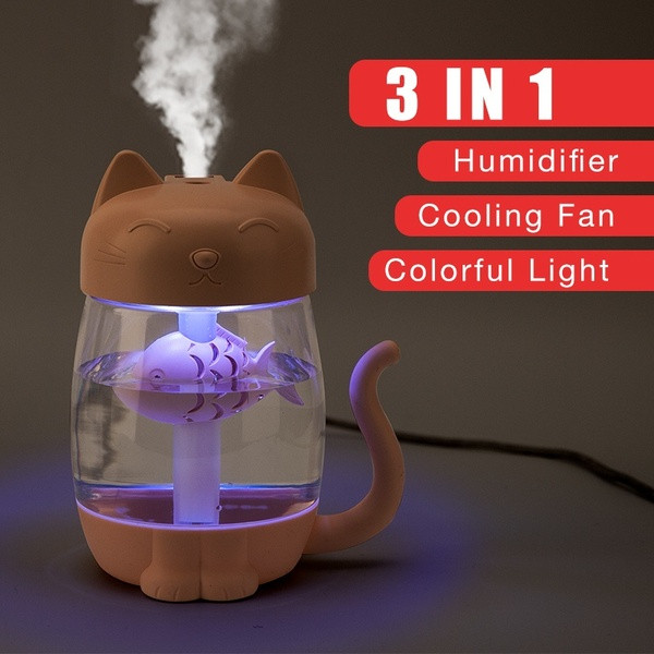 3 in 1 Ultrasonic air purifier + fan with USB port and LED light in different colors