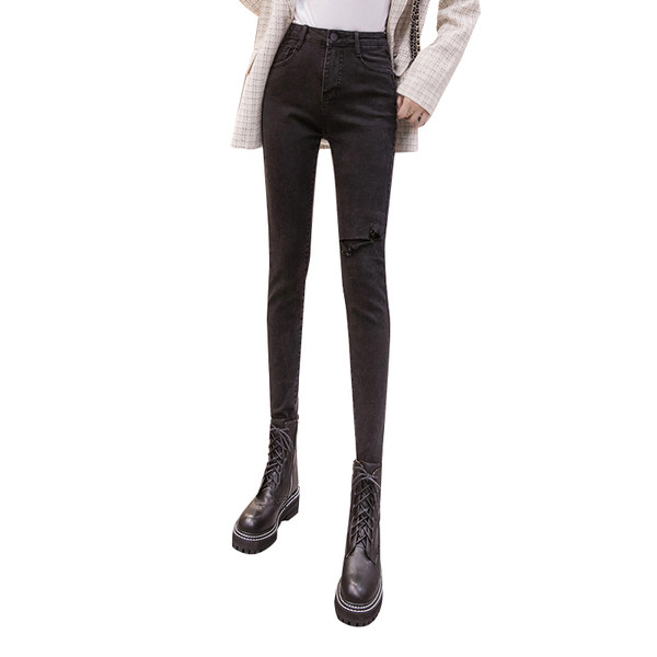 Modern női farmer Karcsú fekete színű modell, magas derékkal