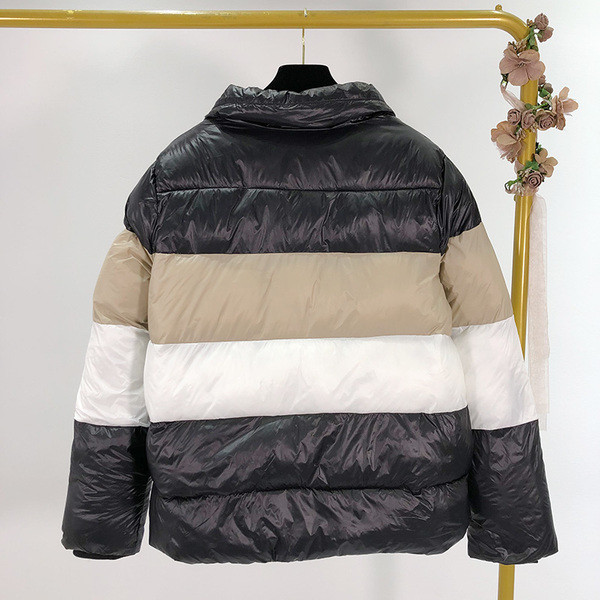 Geacă de iarnă scurtă în dungi, cu fermoar și buzunare