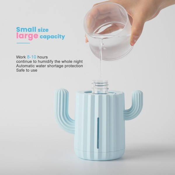 Párásító diffúzorral aromaterápiához kék, zöld és rózsaszín kaktusz formájában