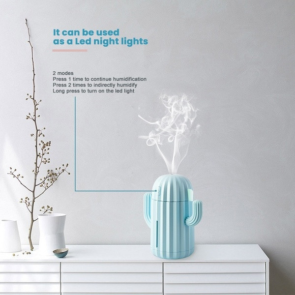 Párásító diffúzorral aromaterápiához kék, zöld és rózsaszín kaktusz formájában