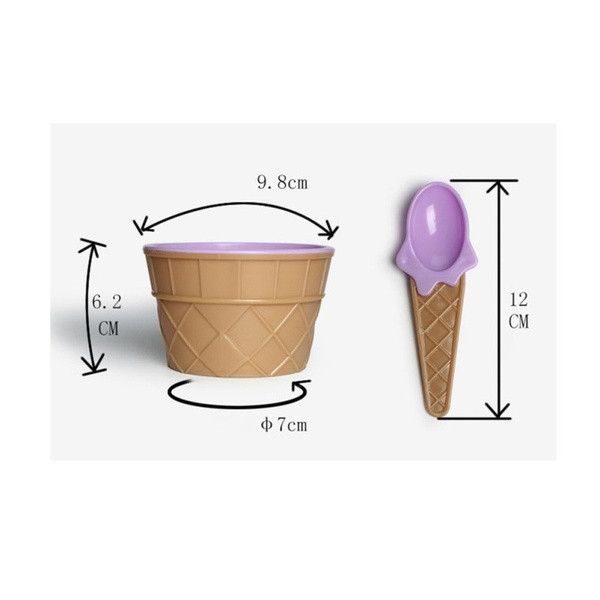 Комплект от 12 броя пластмасови купи за сладолед с лъжици в различни цветове