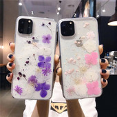 Virágmintás szilikon tok lila és rózsaszín fényes részecskékkel az Iphone 11 Pro Max telefonhoz