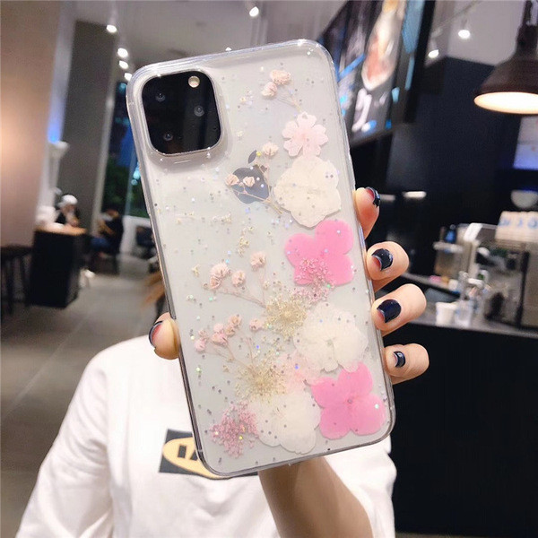Θήκη σιλικόνης με λουλουδάτο μοτίβο και γυαλιστερά σωματίδια σε μοβ και ροζ χρώμα για το Iphone 11 Pro Max