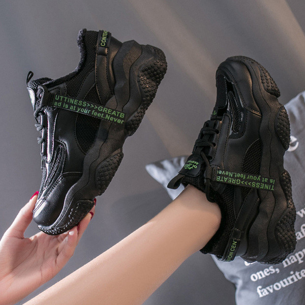 Tenisi casual de damă din piele, cu talpă aspră, în alb-negru