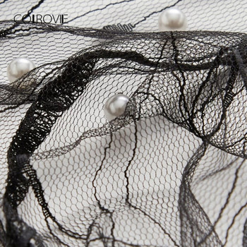 Rochie eleganta de dama cu tul si perle in negru