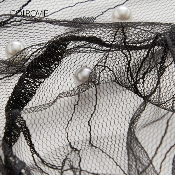 Rochie eleganta de dama cu tul si perle in negru