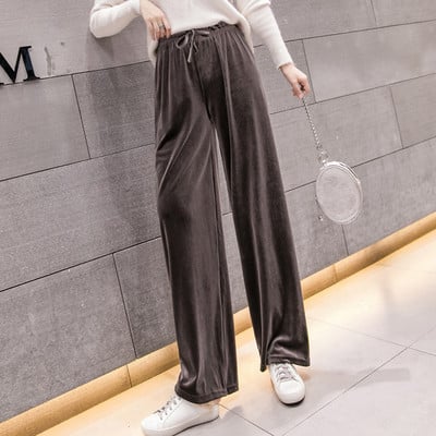 Pantaloni casual dama din catifea in trei culori cu cravate