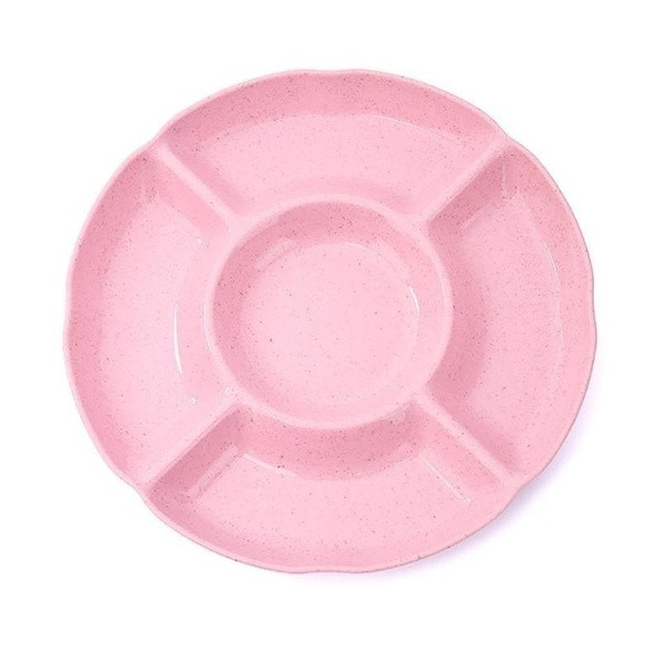 Kerek műanyag tányér öt osztással kék, zöld, bézs és rózsaszín színben