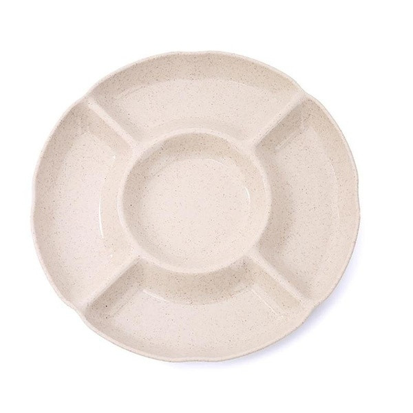 Kerek műanyag tányér öt osztással kék, zöld, bézs és rózsaszín színben