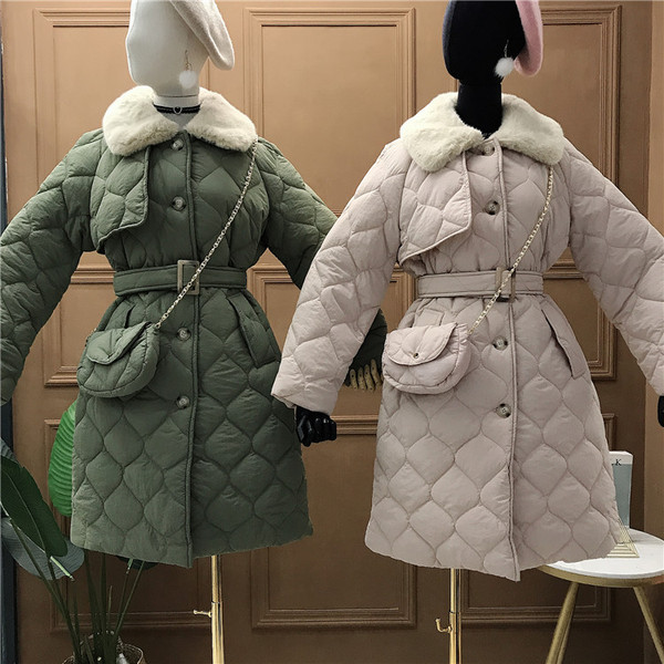 Geaca de iarna dama cu guler moale si curea in mai multe culori