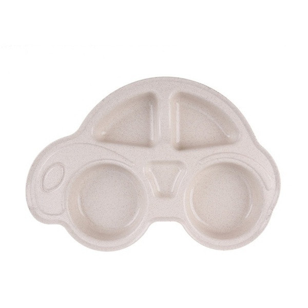 Műanyag gyermektányér négy osztással, autó alakú kék, zöld, rózsaszín és bézs színekben