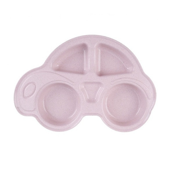 Műanyag gyermektányér négy osztással, autó alakú kék, zöld, rózsaszín és bézs színekben