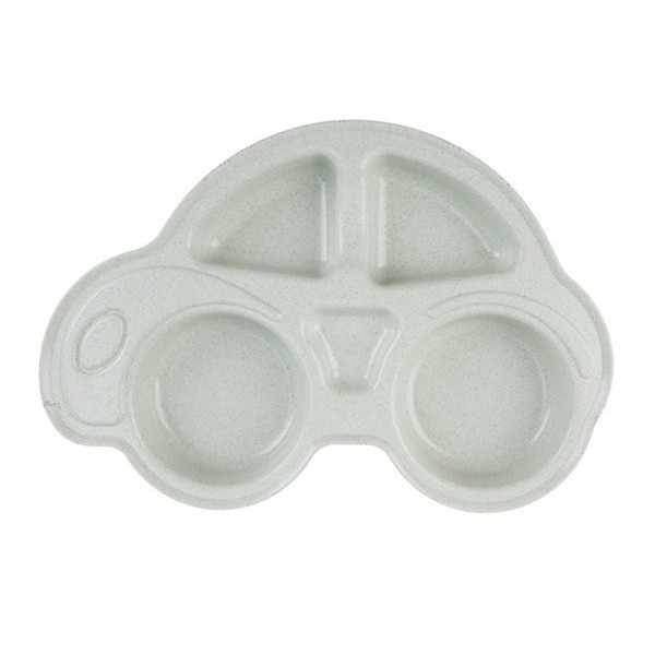 Műanyag gyermektányér négy osztással, autó alakú kék, zöld, rózsaszín és bézs színekben