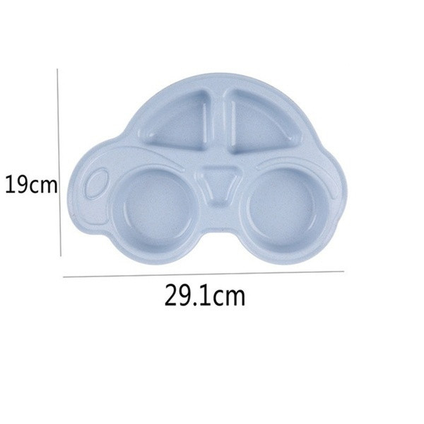 Műanyag gyermektányér négy osztással, autó alakú kék, zöld, rózsaszín és bézs színekben