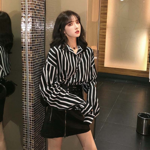 Női alkalmi csíkos ing klasszikus modell