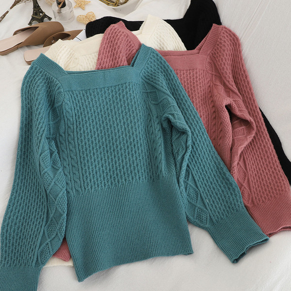 Pulover de dama modern in cinci culori cu decolteu patrat