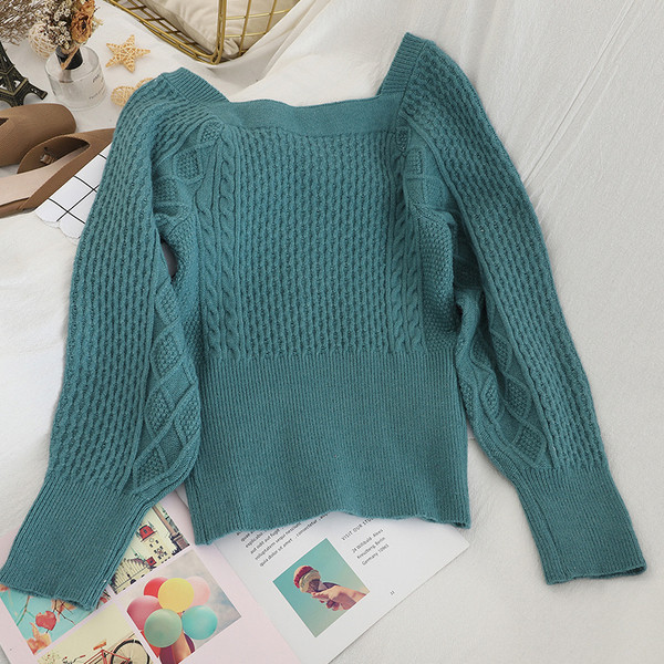 Pulover de dama modern in cinci culori cu decolteu patrat