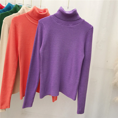 Női pulóver hosszú ujjal, magas gallérral több színben