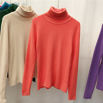 Női pulóver hosszú ujjal, magas gallérral több színben