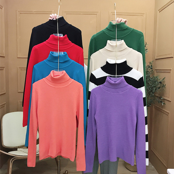 Női pulóver hosszú ujjal, magas gallérral több színben