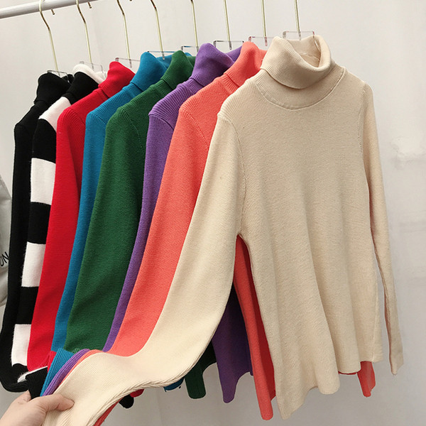 Női pulóver hosszú ujjal, magas gallérral több színben