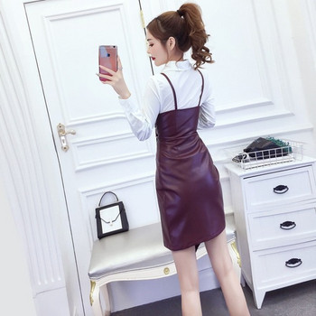 Női aszimmetrikus bőrruha vékony pántokkal