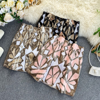 Fusta de dama cu paiete si talie inalta in trei culori