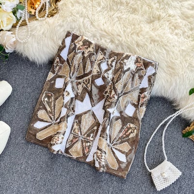 Fusta de dama cu paiete si talie inalta in trei culori