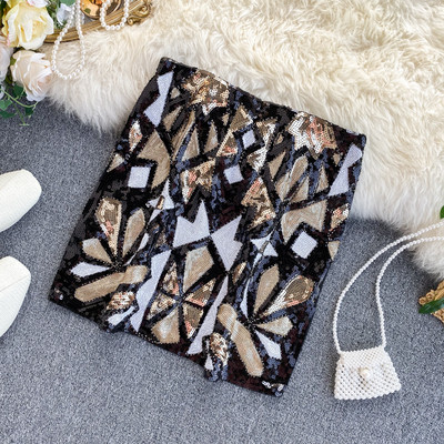 Fusta de dama cu paiete si talie inalta in trei culori