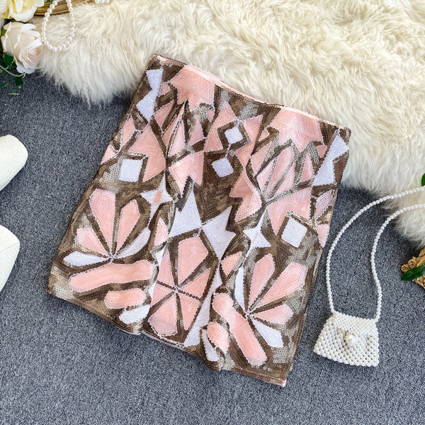 Fusta de dama cu paiete si talie inalta in trei culori