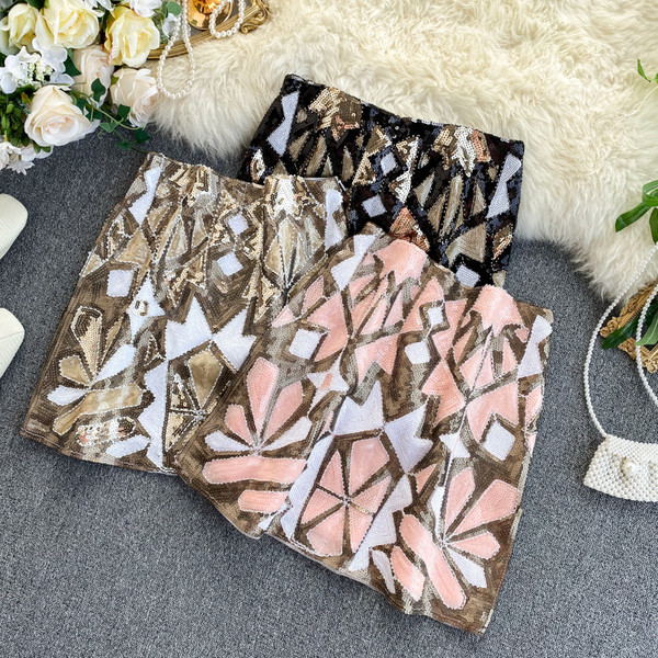 Fusta de dama cu paiete si talie inalta in trei culori