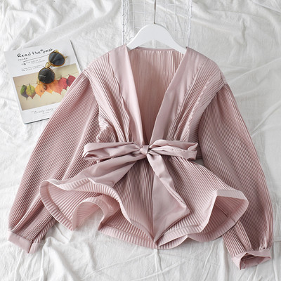 Stílusos női ing öt színben V-nyakkal és fűzővel