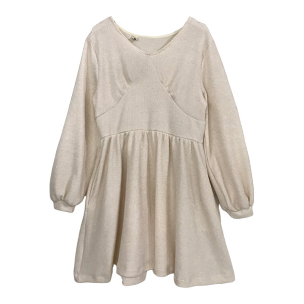 Rochie casual de dama cu decolteu rotund in model croiat bej si negru