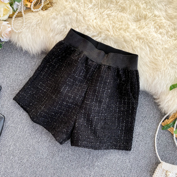 Pantaloni scurți de iarnă de damă cu talie înaltă în negru și albastru