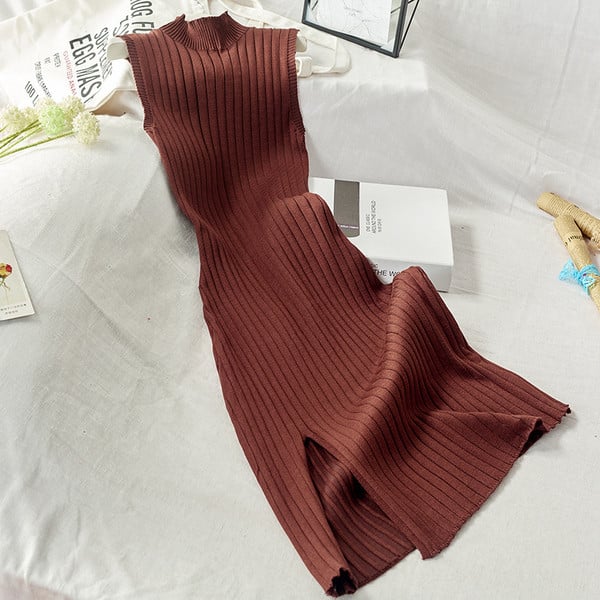 Rochie de dama de toamna-iarna cu guler inalt cu fanta in mai multe culori