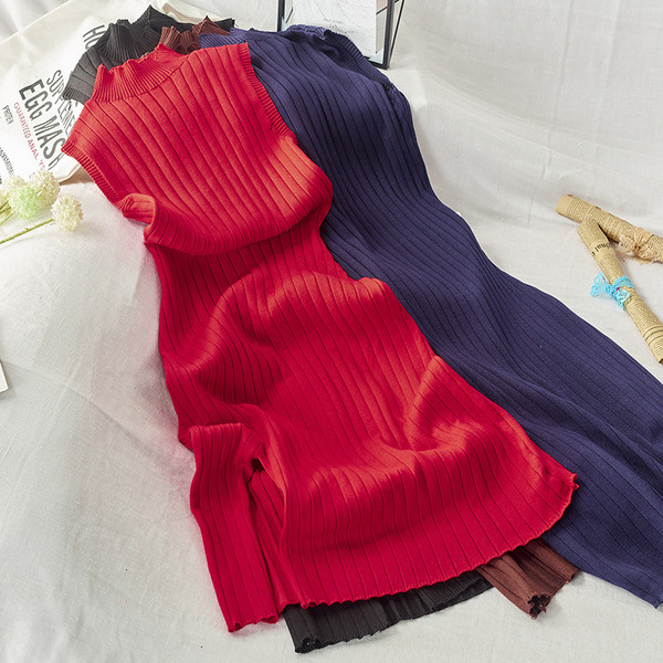 Rochie de dama de toamna-iarna cu guler inalt cu fanta in mai multe culori