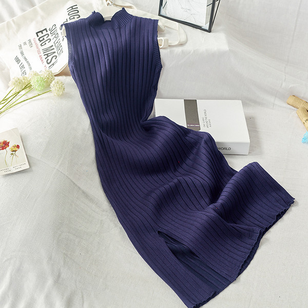 Rochie de dama de toamna-iarna cu guler inalt cu fanta in mai multe culori