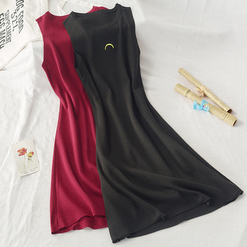 Дамска рокля с обло деколте дълъг модел в розов,черен и червен цвят