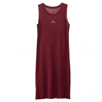 Дамска рокля с обло деколте дълъг модел в розов,черен и червен цвят