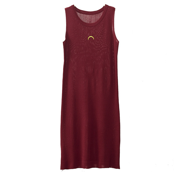 Дамска рокля с обло деколте дълъг модел в розов,черен и червен цвят 