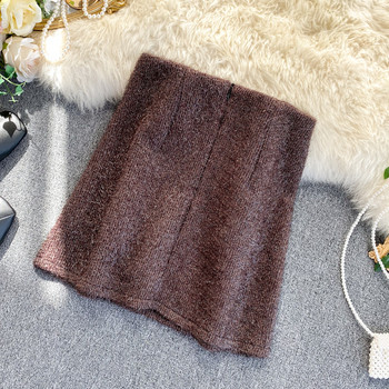 Fusta de iarna dama cu efect stralucitor cu talie inalta