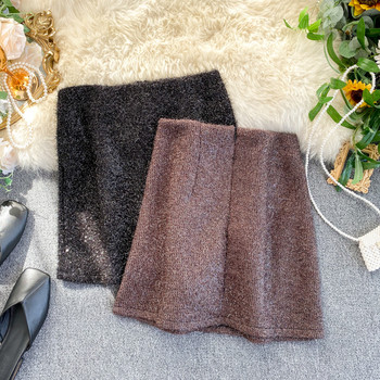 Fusta de iarna dama cu efect stralucitor cu talie inalta