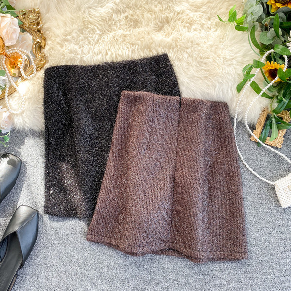 Fusta de iarna dama cu efect stralucitor cu talie inalta