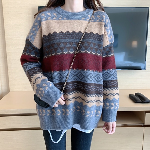 Pulover gros de iarnă cu model cu model